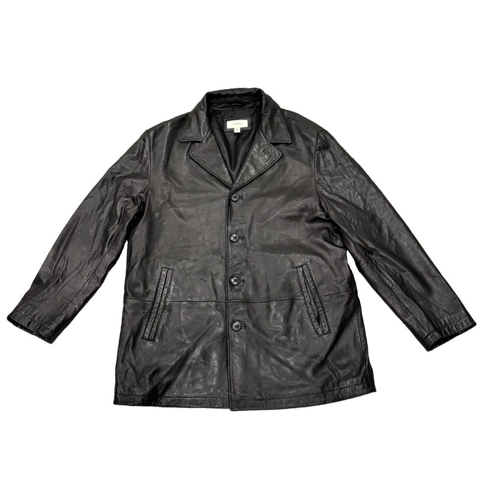 Merona Men’s Genuine Leather Jacket Black Button Front Size L